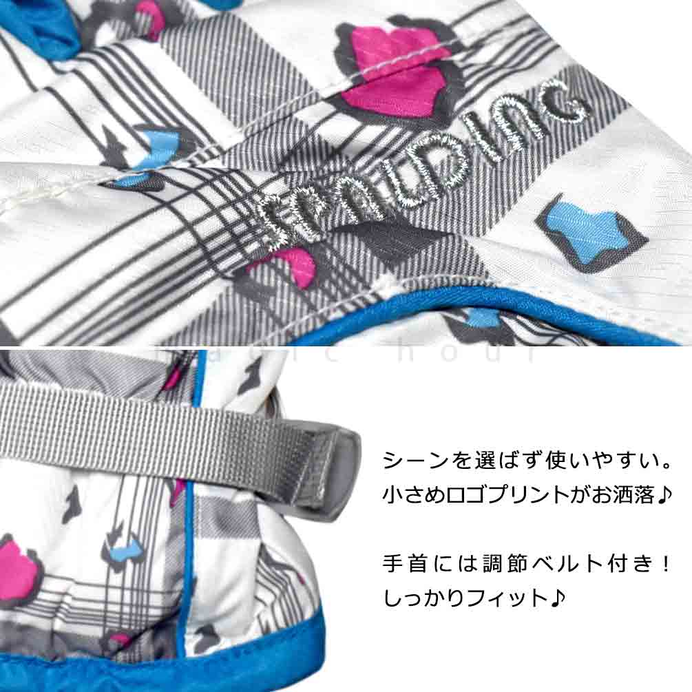 スキー スノーボード グローブ レディース 婦人 スノボ 防水 スノーグローブ 五本指 手袋 人気 ブランド 中綿 左右連結 手首調節 ホワイト ピンク ブルー お洒落 14GSPB-450AD-WHT-L  2