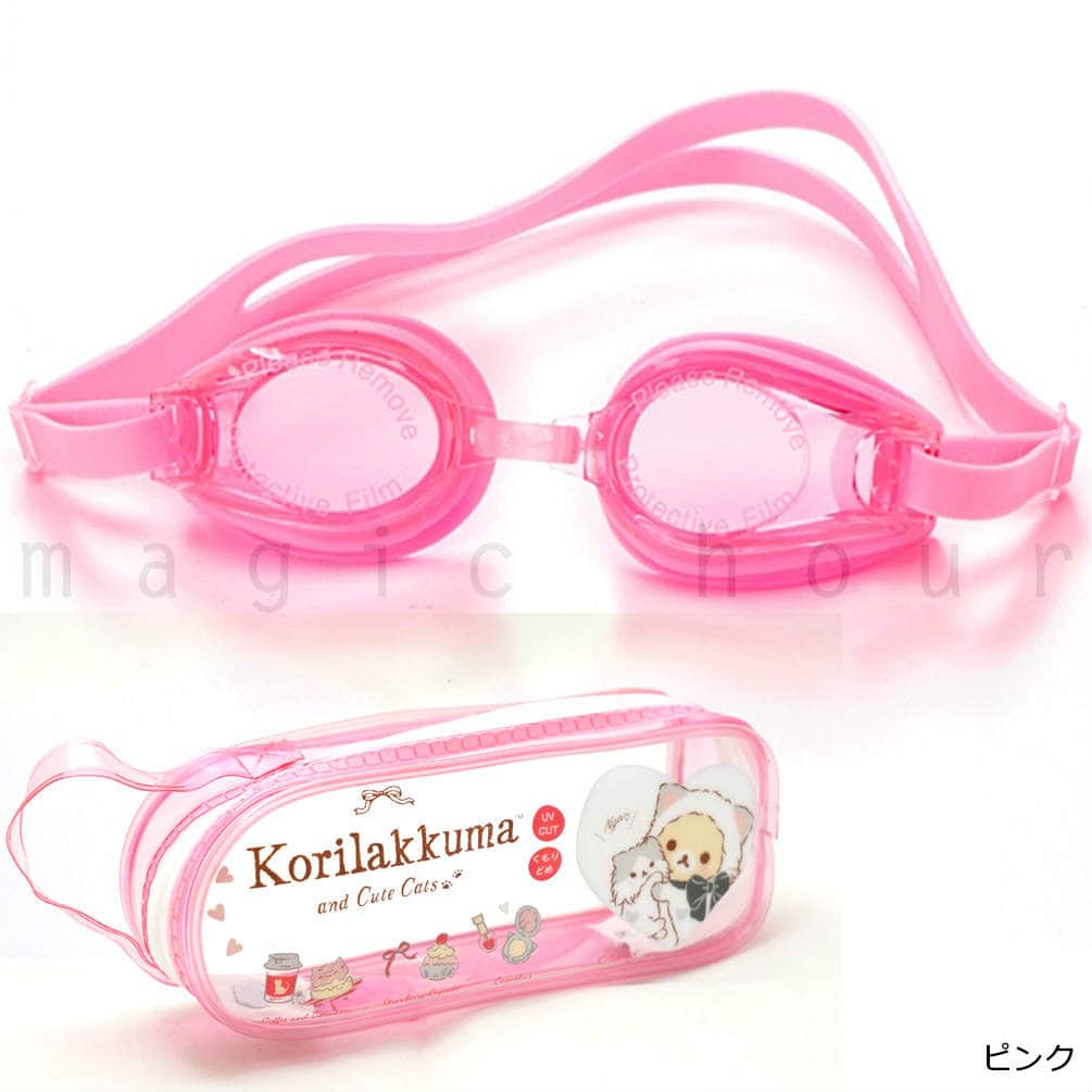 子供 水泳 ゴーグル スイムゴーグル ジュニア くもり止め UVカット ケース クッション 水中メガネ こども 女の子 男の子 キッズ 子ども 学校 リラックマ ピンク 19-RELAKUMA-249811-PINK-F リラックマ 3