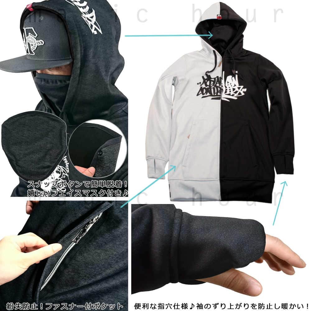 スノーボード パーカー スノボー トールパーカー 撥水 ロング丈 フルジップ 防風 ウェア ジャケット メンズ レディース フード付き ACC エーシーシー TALL ZIP ACC-19TALZIP-EAGLE-BLKCAMO-L ACC(エーシーシー) 1