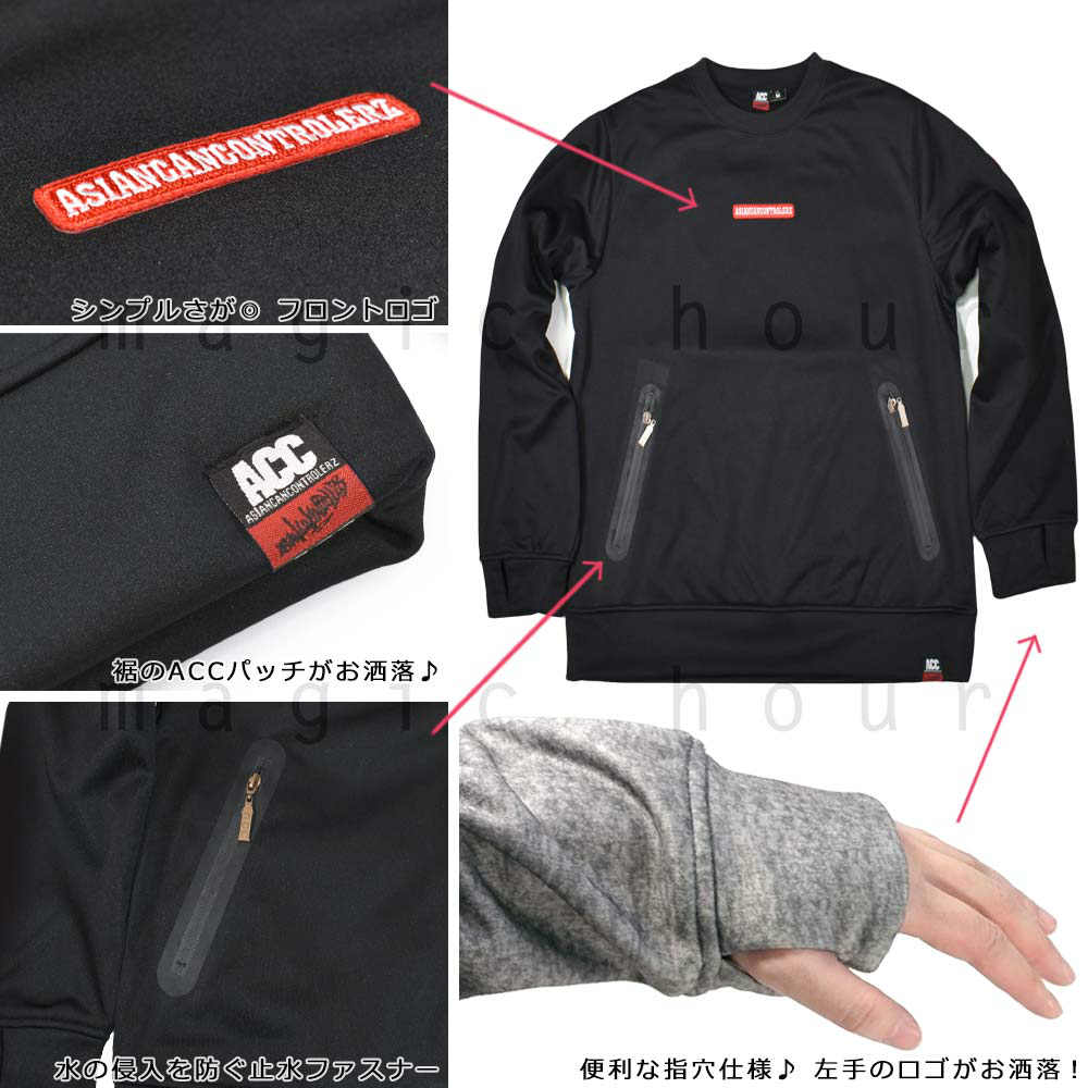 スノーボード パーカー スノボー 撥水 防風 ウェア ジャケット メンズ レディース クルーネック フード無し トレーナー ACC エーシーシー MOVERZ 裏フリース 白 ACC-20CREW-MOVERZ-BLK-L ACC(エーシーシー) 1