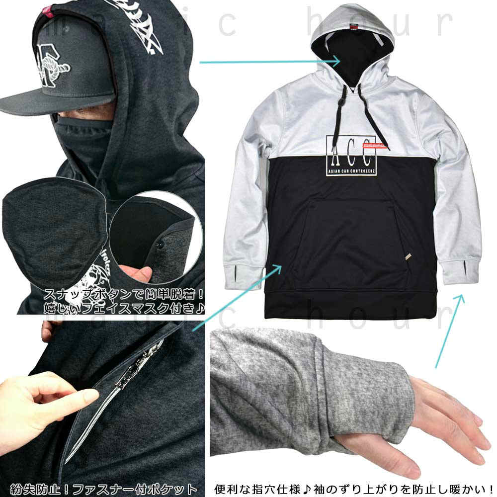 スノーボード パーカー スノボー 撥水 防風 ウェア ジャケット メンズ レディース フード付き プルオーバー ACC エーシーシー MID PULL 保温 裏フリース GENERAL ACC-20MIDPUL-GENRL-BLKRED-L ACC(エーシーシー) 1