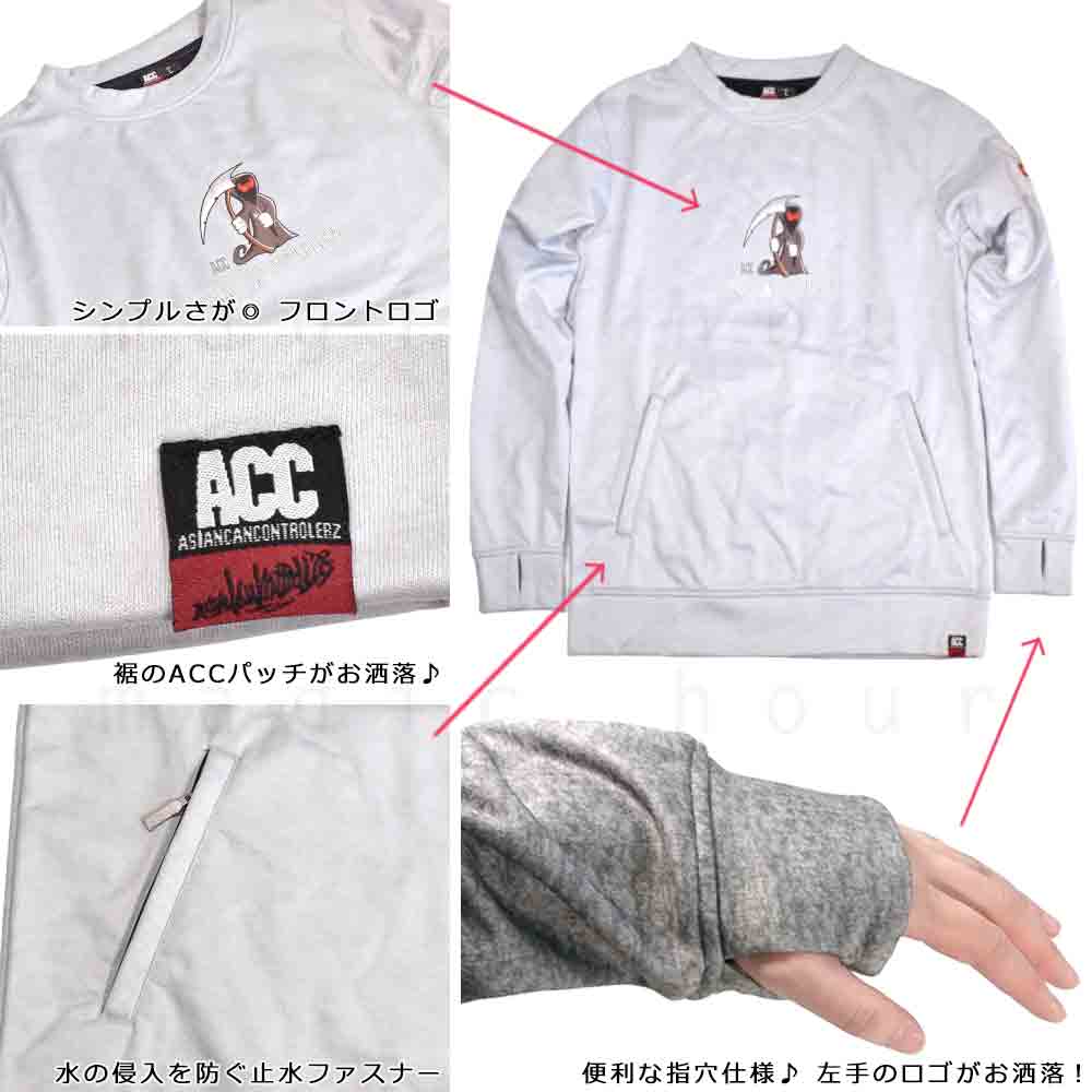 スノーボード パーカー スノボー 撥水 防風 ウェア ジャケット メンズ レディース クルーネック フード無し トレーナー ACC エーシーシー KILLER 黒 グレー 白 ACC-23CREW-KILLER-BLACK-L ACC(エーシーシー) 1