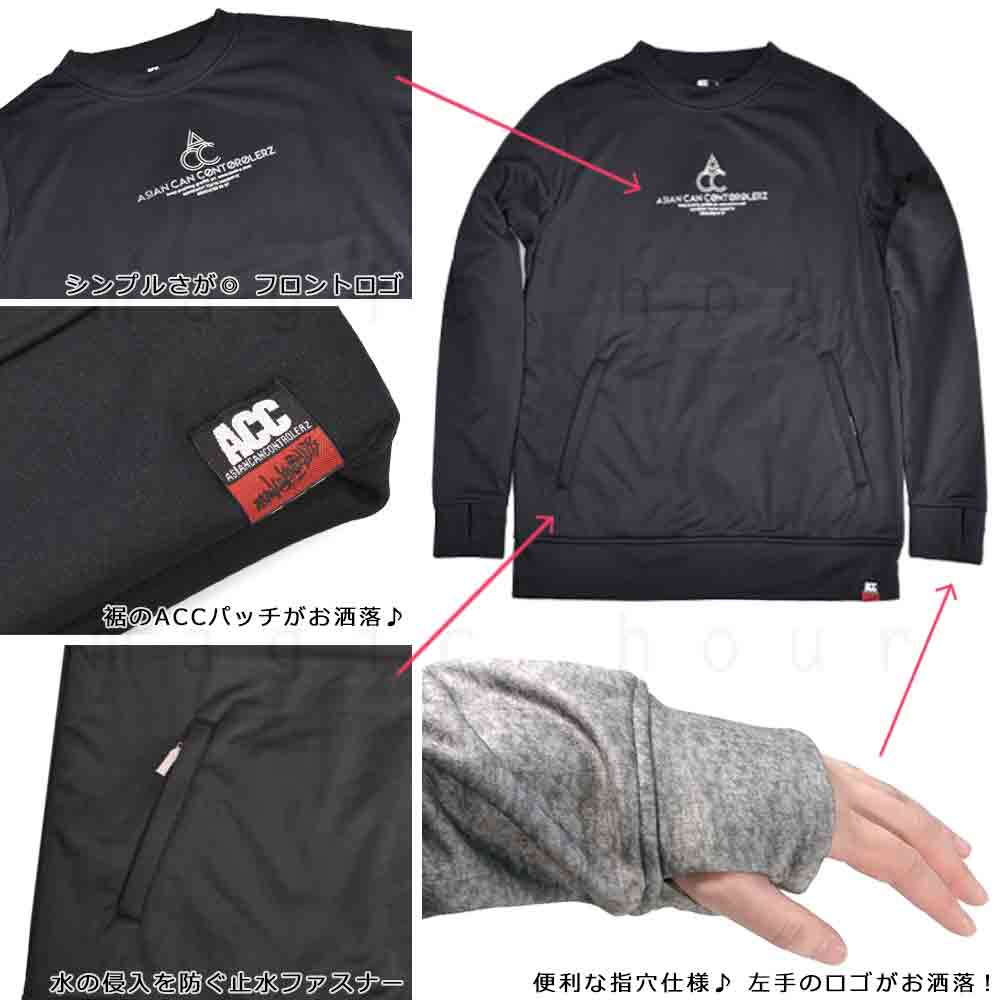 スノーボード パーカー スノボー 撥水 防風 ウェア ジャケット メンズ レディース クルーネック フード無し トレーナー ACC エーシーシー MOVERZ 黒 グレー 白 ACC-23CREW-MUVERZ-BLACK-L ACC(エーシーシー) 1