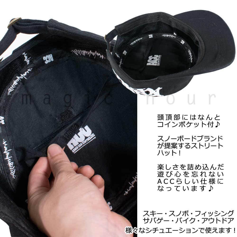 帽子 ワークキャップ メンズ レディース お洒落 スノボ ブランド 無地 ロゴ コットン キャップ ACC エーシーシー スノーボード スナップバック アメカジ 黒 紺 ACC-CAP-FALCON-BLK-FreeSize ACC(エーシーシー) 2
