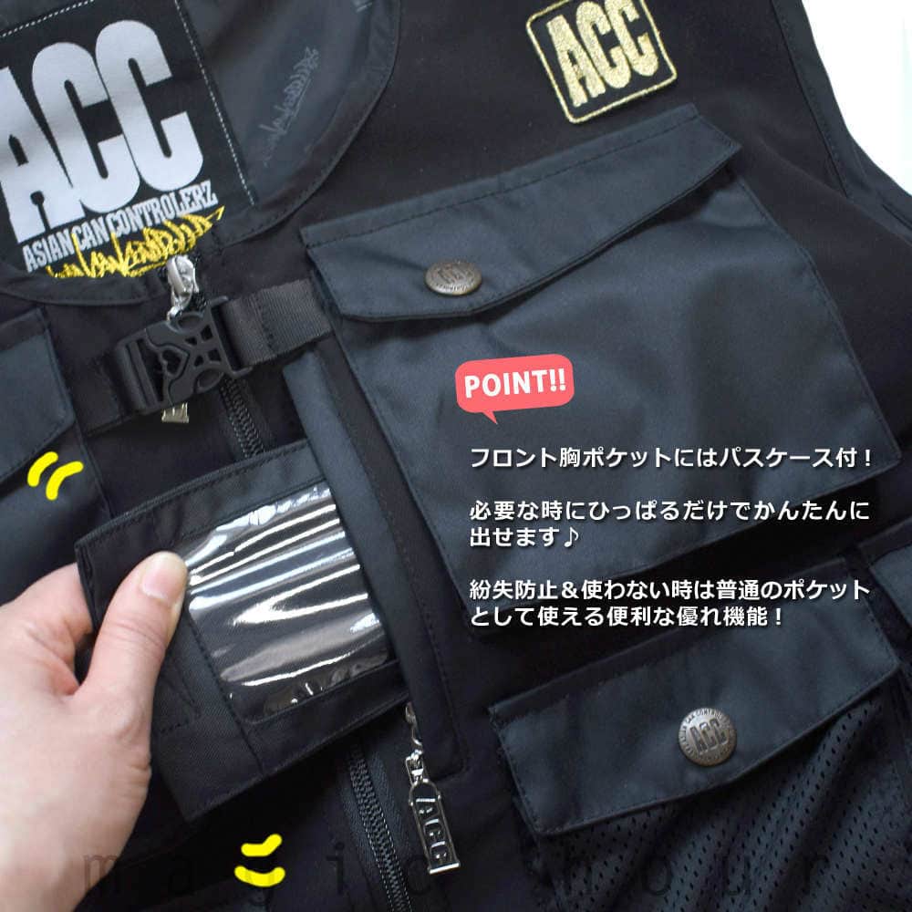 フィッシング ベスト カメラマンベスト 防水 ストレッチ 多機能 お洒落 シューティング ベスト 9ポケット 防風 透湿 調節 釣り用 撮影用 黒 ブラック ACC-WORKER-VEST ACC(エーシーシー) 3