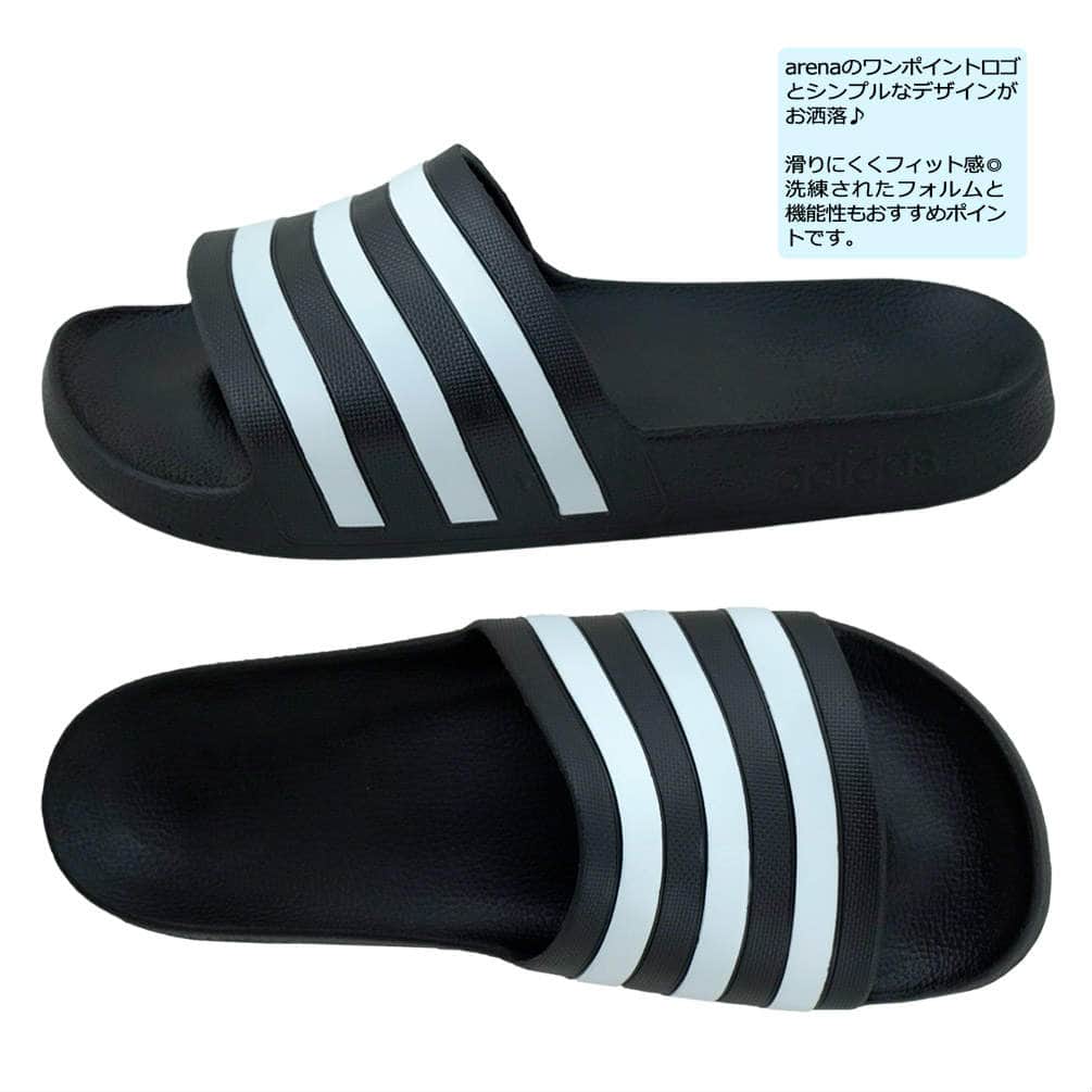 アディダス ADIDAS サンダル メンズ ビーチサンダル スリッパ おしゃれ スポーツサンダル シャワーサンダル ブランド ロゴ 紺 紫 黒 白 青 痛くない ボーダー ADISAND-AQUA-BKBK-F35550-255 adidas(アディダス) 2