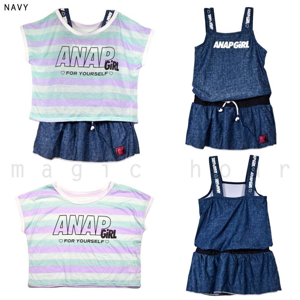 水着 子供 女の子 ワンピース ガールズ スイムウェア ANAP アナップ T付き 2点 セット ジュニア ブランド お洒落 かわいい 130cm 140cm 150cm 160cm 青 ピンク AN-360852-GIRLSW-NAVY-130 ANAP 3