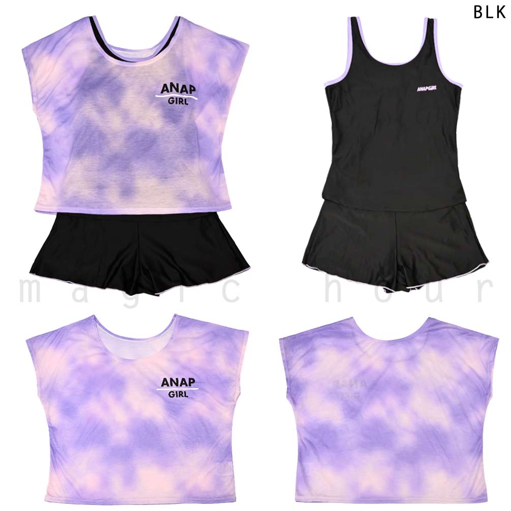 水着 子供 女の子 ガールズ スイムウェア スクール水着 ANAP ブランド タンキニ ショートパンツ T付き 3点 セット ジュニア 子ども お洒落 140cm 150cm 160cm AN-MRGRSW-372855-BLK-140 ANAP 4