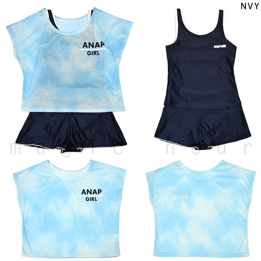 水着 子供 女の子 ガールズ スイムウェア スクール水着 ANAP ブランド タンキニ ショートパンツ T付き 3点 セット ジュニア 子ども お洒落 140cm 150cm 160cm AN-MRGRSW-372855-BLK-140 ANAP 5