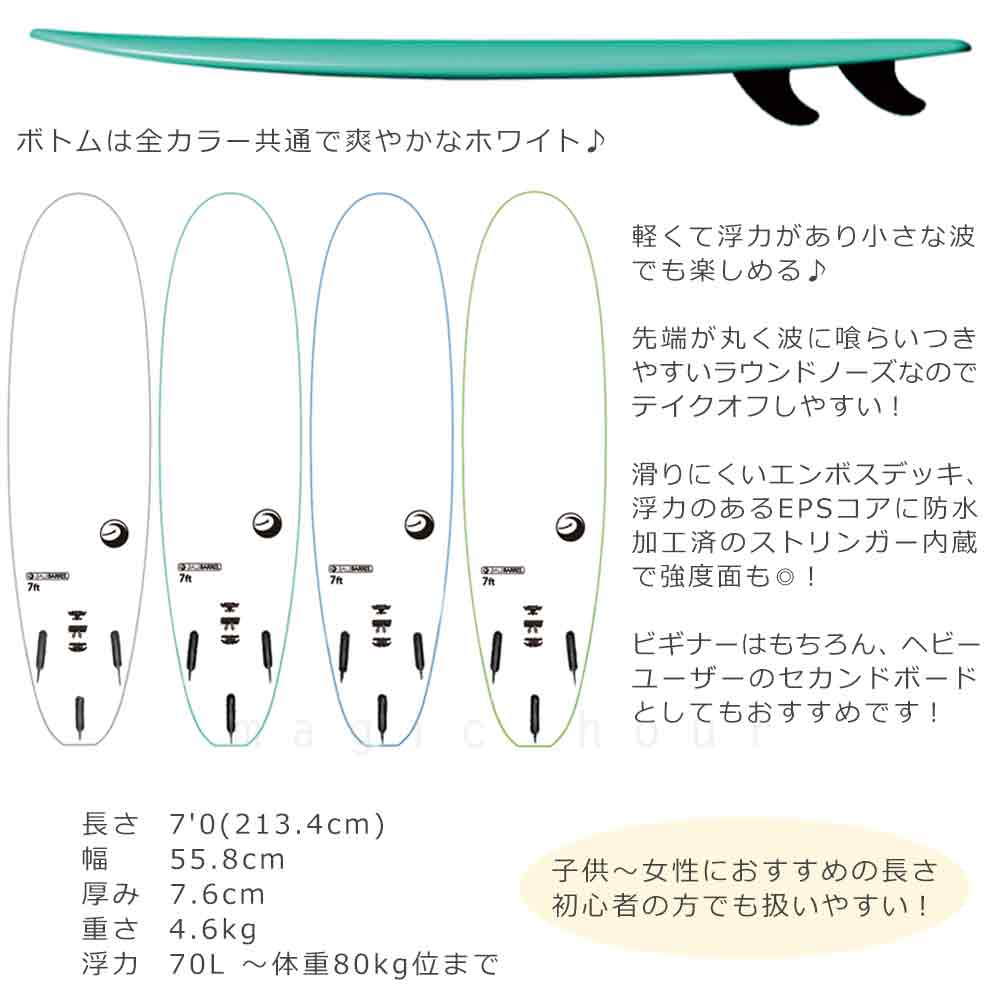サーフボード ソフトボード セット 3点 7'0" リーシュコード ニットケース フィン ショートボード ファンボード サーフィン 初心者 トライフィン ブルー BBL-SFSET3-AZBLU-7 balibarrel(バリバレル) 3