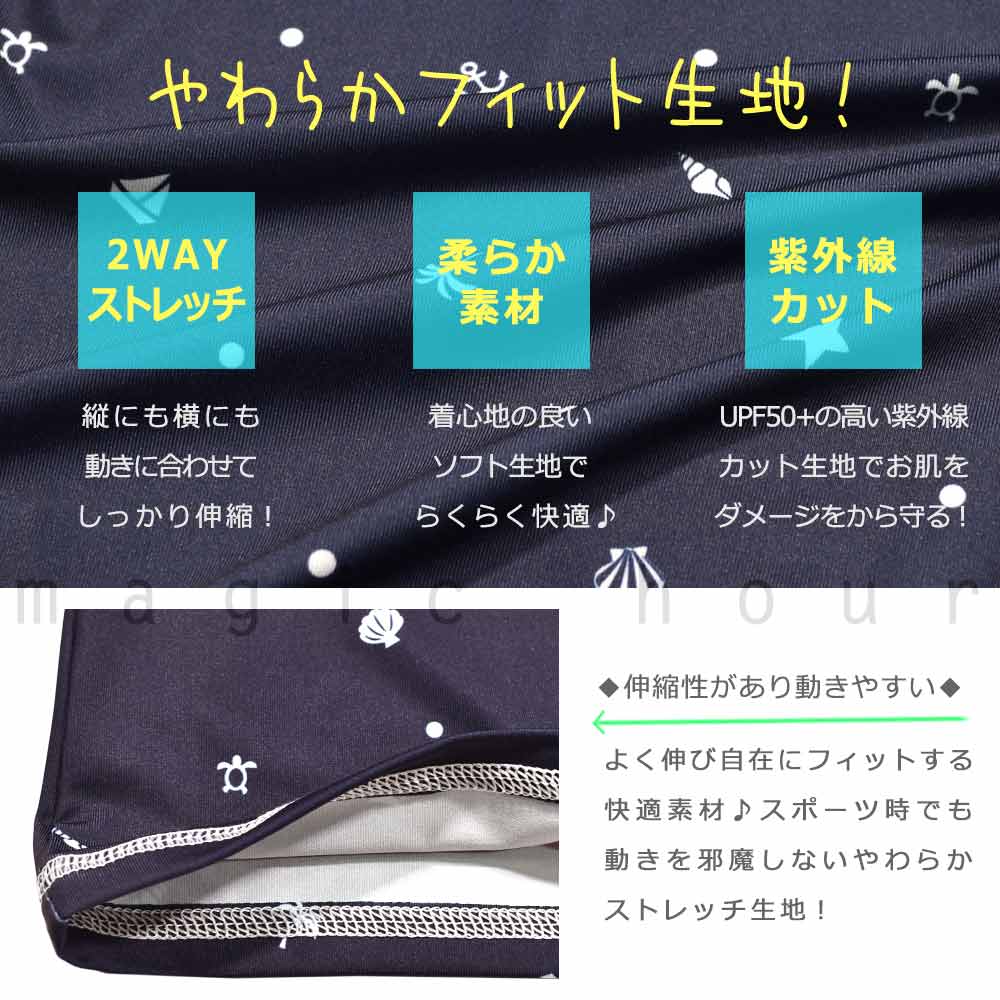 送料無料 ラッシュガード キッズ 子供 長袖 UVカット 水着 女の子 ガールズ ジュニア ジップアップ パーカー 女の子 女児 白 ネイビー ドット 100 110 120 130cm U-BM-340034-JRRASH-NAVY-100 BEACH MEMORY 1