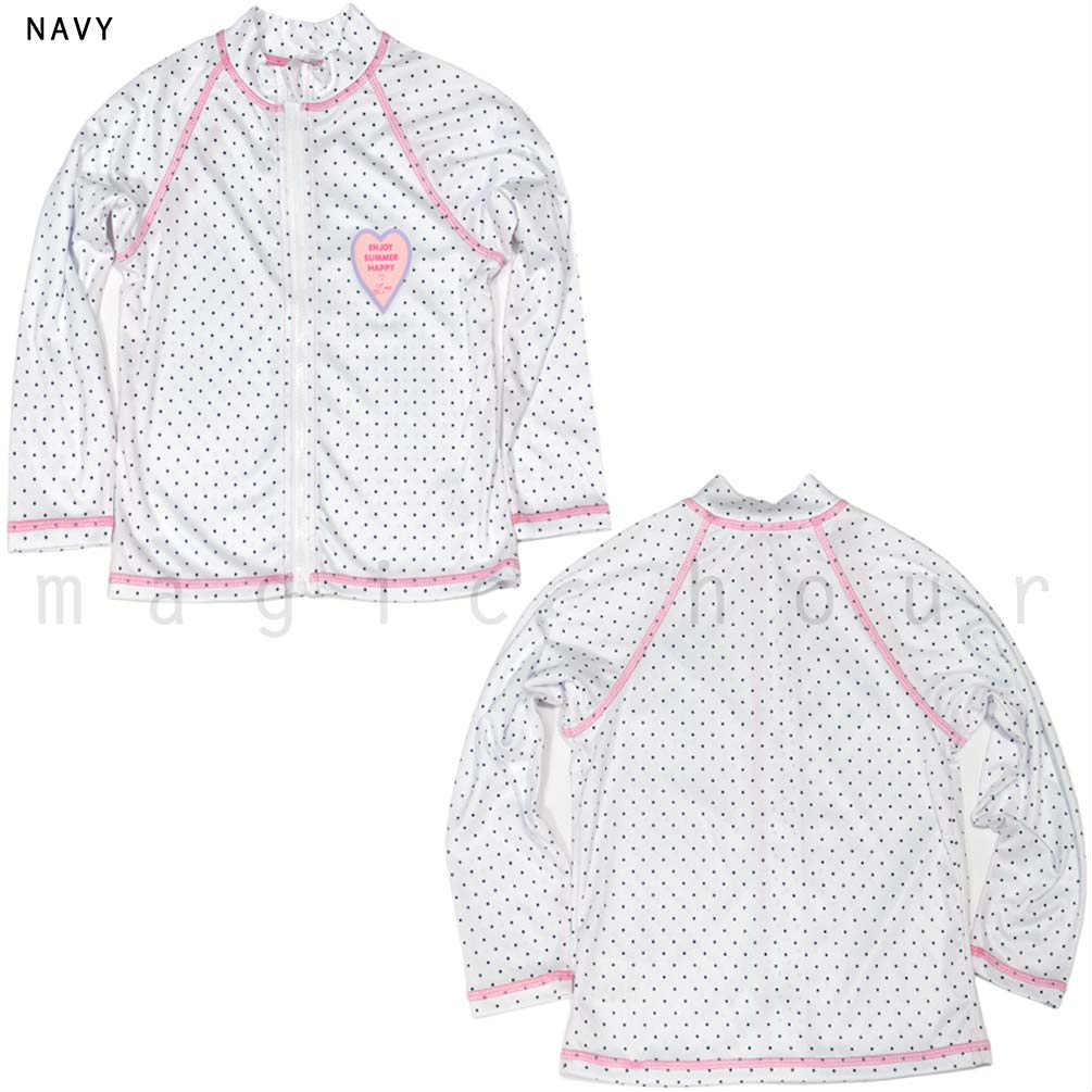 送料無料 ラッシュガード キッズ 子供 長袖 UVカット 水着 女の子 ガールズ ジュニア ジップアップ パーカー UPF50+ 女児 白 ネイビー ドット 100 110 120 130cm U-BM-349041-JRRASH-NAVY-100 BEACH MEMORY 3