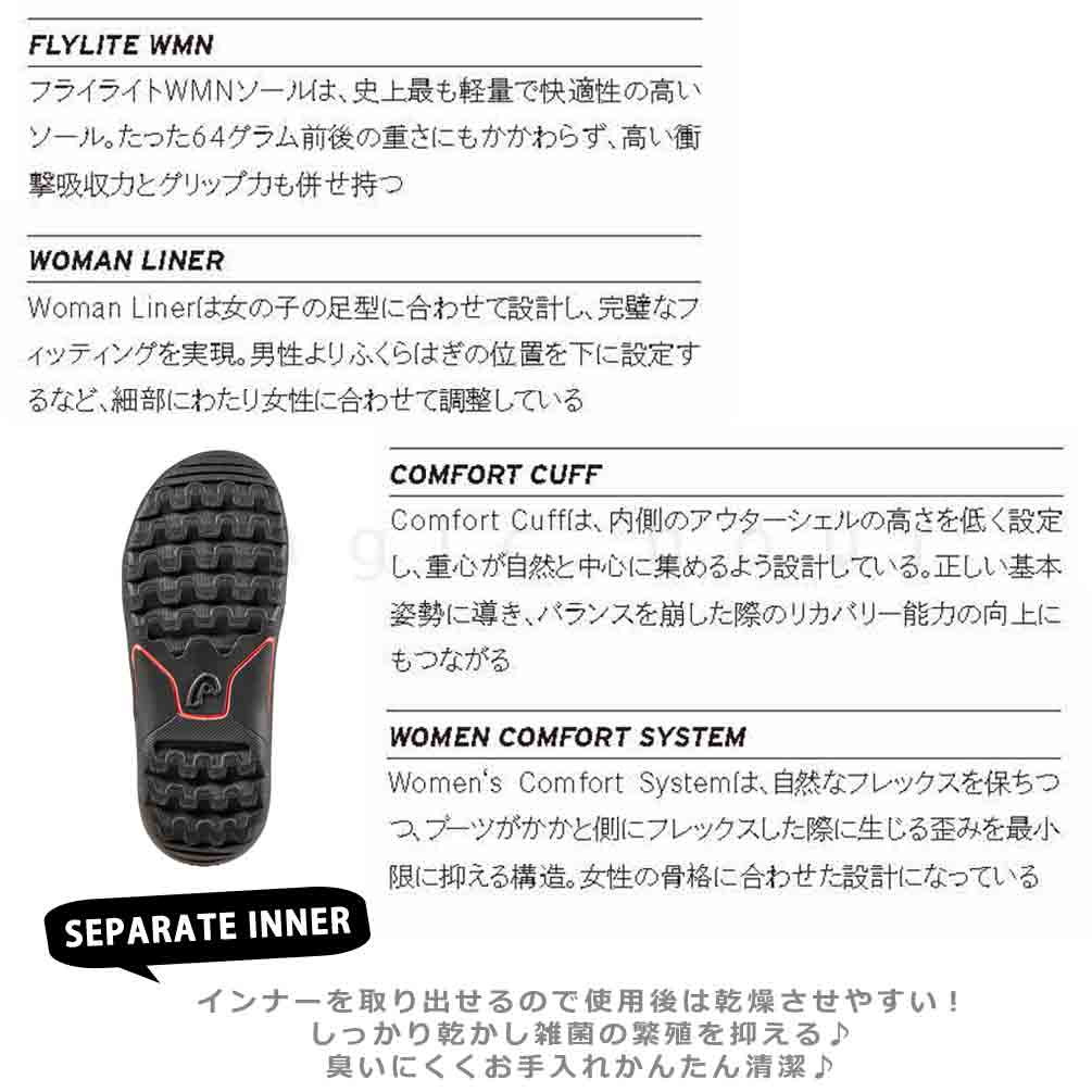 スノーボード ブーツ BOA レディース HEAD ヘッド HEART LYT BOA ダイヤル ダイアル式 23-24 2024モデル 小さいサイズ 22.5 - 25.5cm 黒 ブラック お洒落 BP-HDBOT-24HEARTB-BLACK-225 HEAD(ヘッド) 3