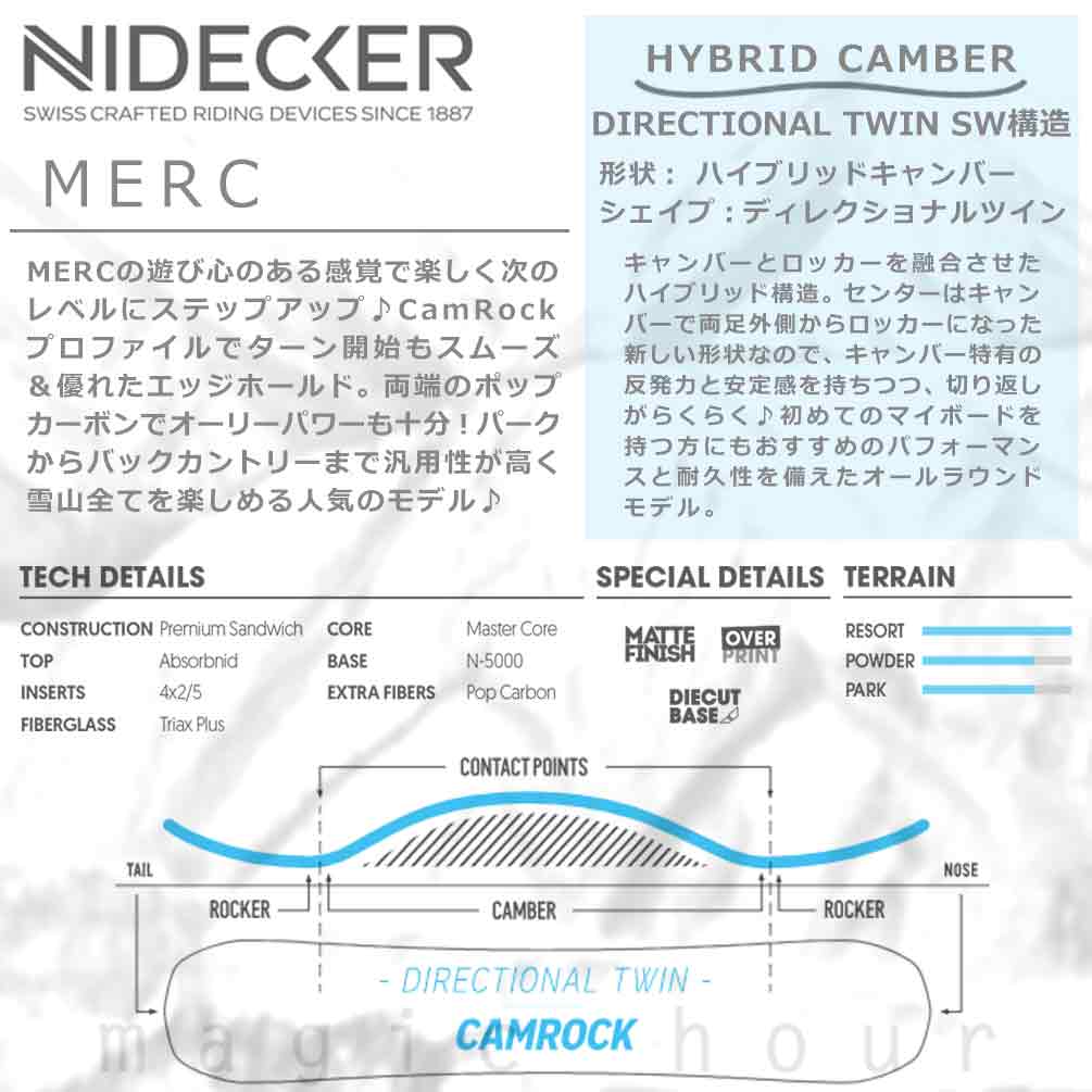スノーボード 板 メンズ 単品 NIDECKER ナイデッカー MERC 2026 スノボー 初心者 ハイブリッド キャンバー ボード お洒落 ブランド ホワイト 白 グレー BP-NDSB-26MERC-149 NIDECKER(ナイデッカー) 1