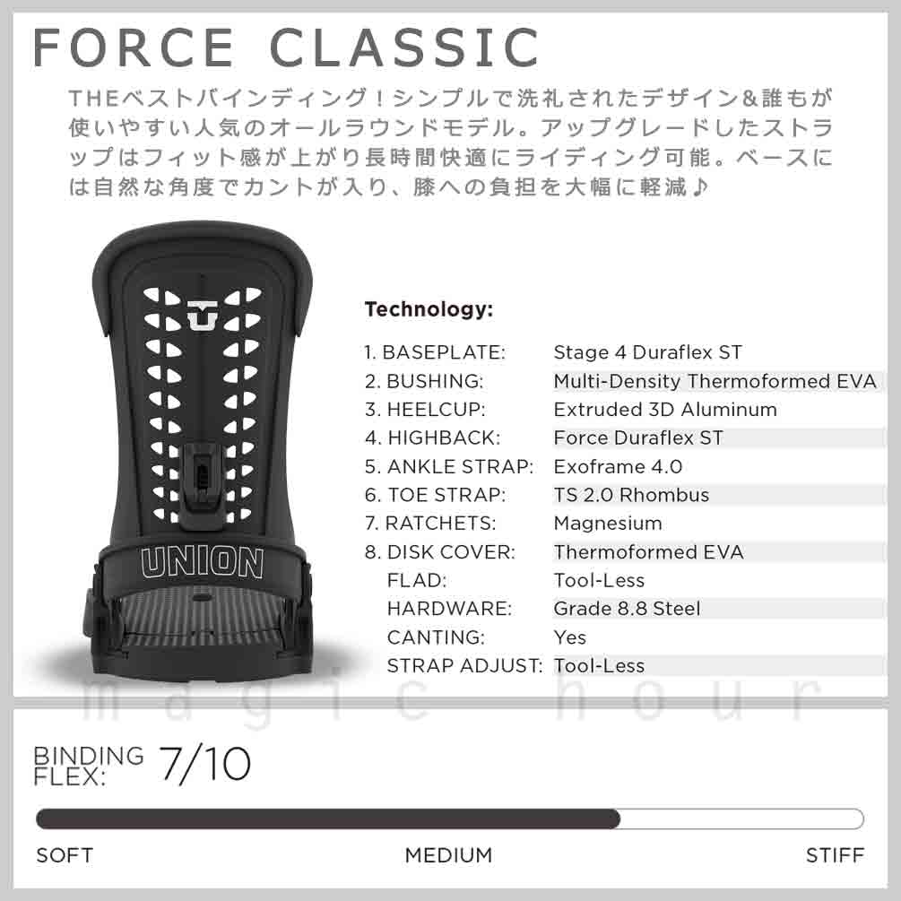 スノーボード ビンディング スノボー バインディング メンズ レディース UNION ユニオン FORCE CLASSIC ボード 23-24 グラトリ 黒 白 板と同時購入で取付無料 BP-UNBIN-24FORCECL-BLACK-L UNION(ユニオン) 1