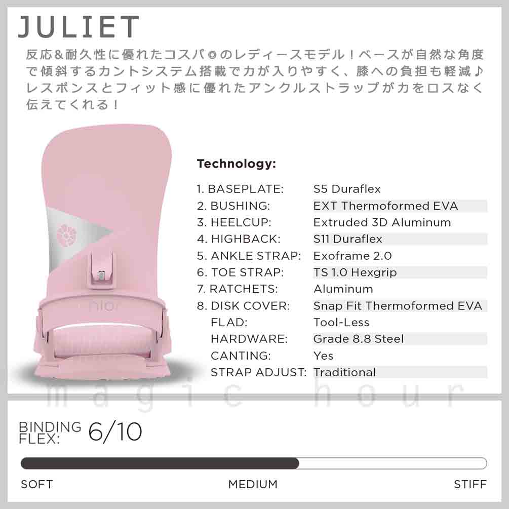 スノーボード ビンディング スノボー バインディング レディース UNION ユニオン JULIET ボード 23-24 グラトリ お洒落 かわいい ピンク 板と同時購入で取付無料 BP-UNBIN-24JULIET-B4BCPINK-M UNION(ユニオン) 1