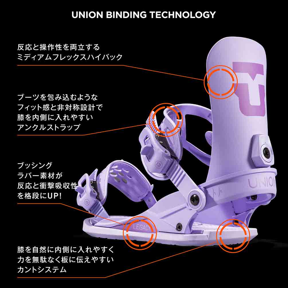 スノーボード ビンディング スノボー バインディング レディース UNION ユニオン LEGACY ボード 23-24 グラトリ お洒落 黒 オレンジ 紫 板と同時購入で取付無料 BP-UNBIN-24LEGACY-BLACK-M UNION(ユニオン) 4