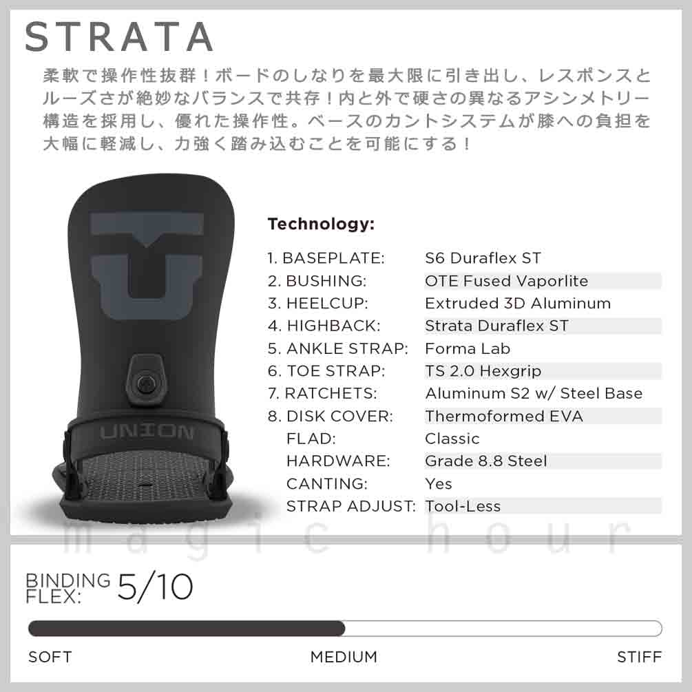 スノーボード ビンディング スノボー バインディング メンズ レディース UNION ユニオン STRATA ボード 23-24 グラトリ 黒 赤 青 板と同時購入で取付無料 BP-UNBIN-24STRATA-BLACK-L UNION(ユニオン) 1