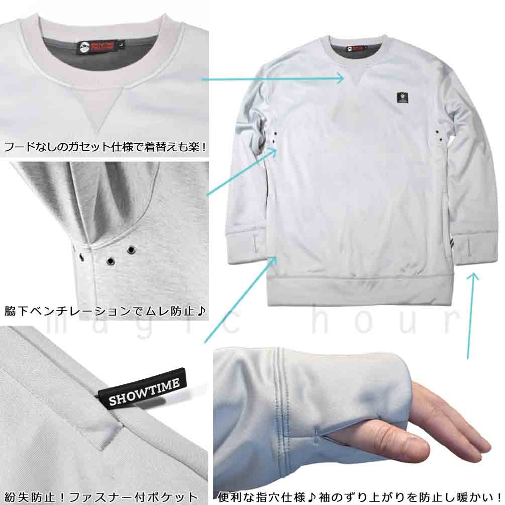 スノーボード 防水 トレーナースノボー  撥水 防風 防寒 ウェア ジャケット クルーネック メンズ レディース SHOWTIME ブランド ショウタイム 黒 グレー 無地 CN23-001-BLK-L SHOWTIME COLLECTIVE(ショウタイム コレクティブ) 1