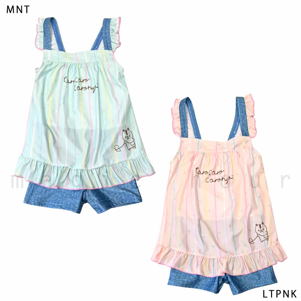 水着 キッズ 子供 女の子 スイムウェア ワンピース ガールズ ジュニア サンリオ ころころコロニャ かわいい 子ども 120 130 140 お洒落 緑 ピンク 猫 CRN-MRGRSW-312501-LTPNK-120 ころころコロニャ 3