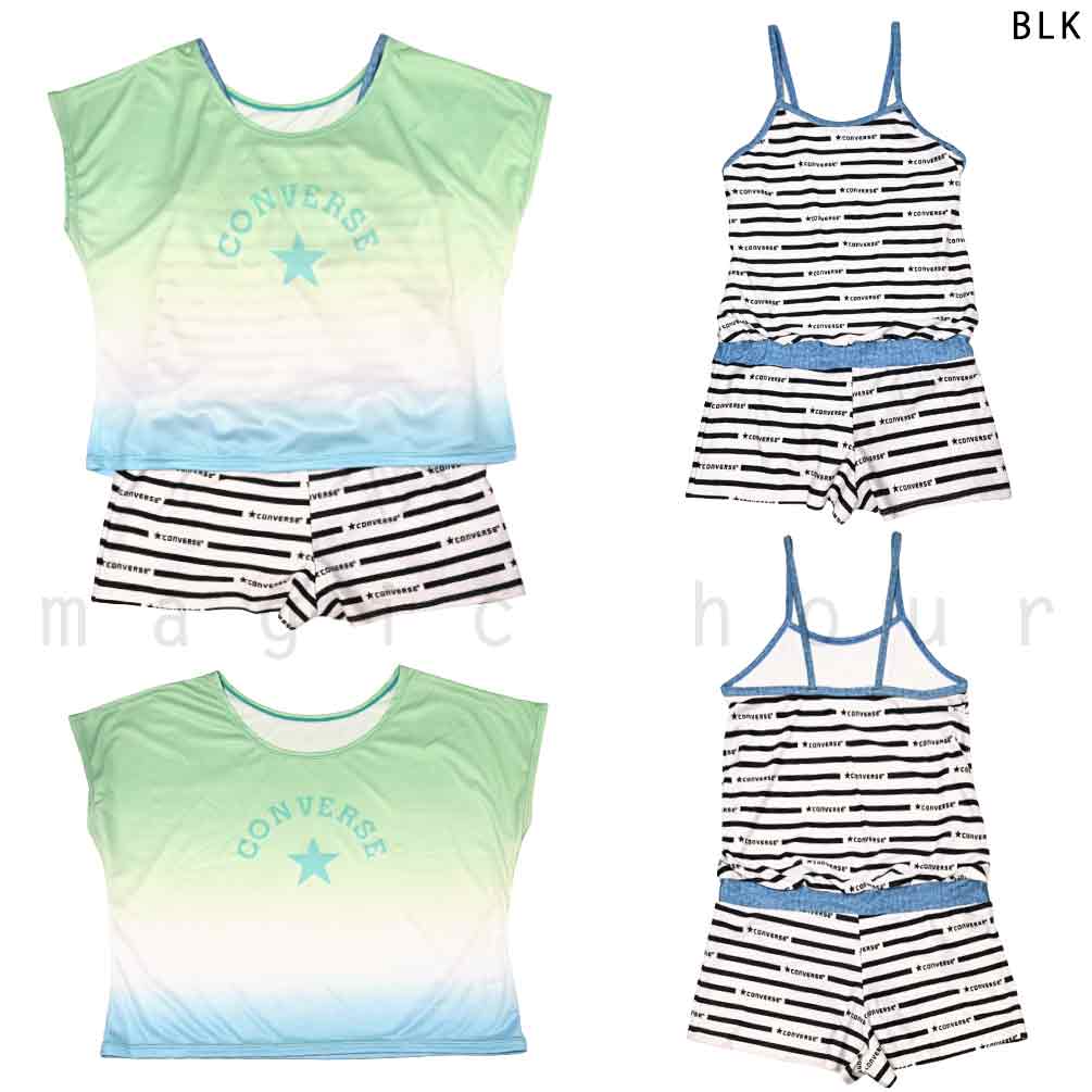 水着 子供 女の子 ガールズ スイムウェア ブランド ワンピース T付き 2点 セット ロンパース ジュニア 子ども お洒落 かわいい 140cm 150cm 160cm ピンク 緑デ CV-MRGRSW-362181-BLK-140 CONVERSE(コンバース) 4