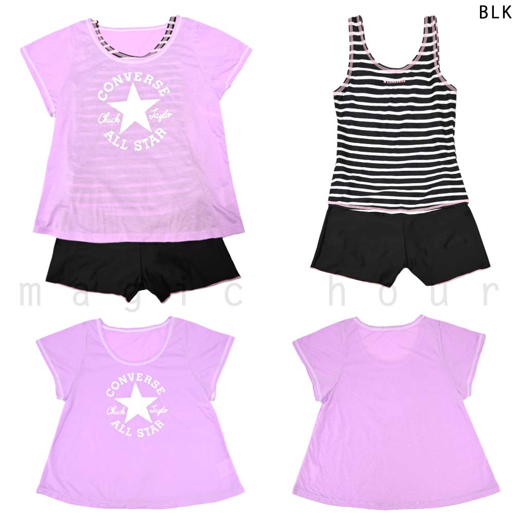 水着 子供 女の子 ガールズ スイムウェア スクール水着 ブランド タンキニ ショートパンツ T付き 3点 セット ジュニア 子ども 女子 お洒落 140cm 150cm 160cm CV-MRGRSW-372183-BLK-140 CONVERSE(コンバース) 4