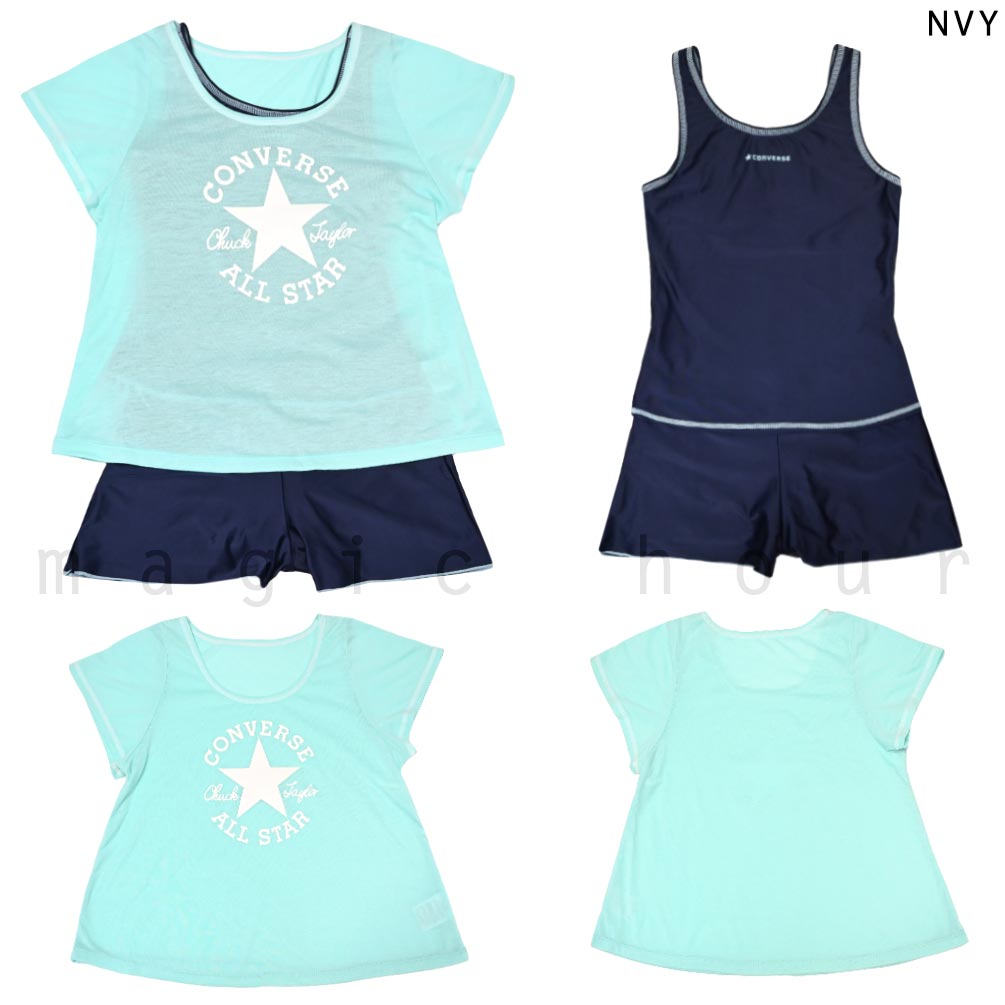 水着 子供 女の子 ガールズ スイムウェア スクール水着 ブランド タンキニ ショートパンツ T付き 3点 セット ジュニア 子ども 女子 お洒落 140cm 150cm 160cm CV-MRGRSW-372183-BLK-140 CONVERSE(コンバース) 5