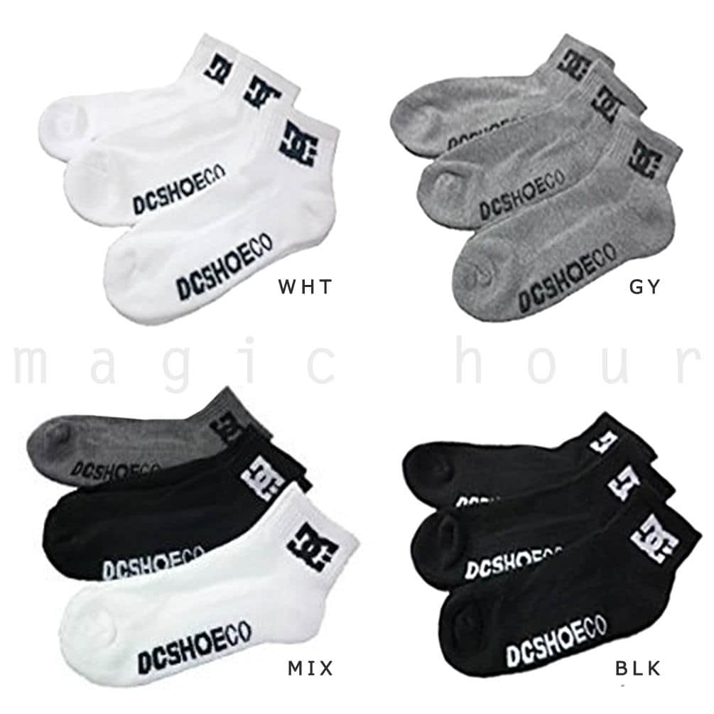 送料無料 スポーツ ソックス ブランド 靴下 3足 セット メンズ DC SHOES ディーシーシュー スニーカーソックス ショートソックス 3P 3足組 パイル 25-27cm U-DC-47558T-BLK-25-27 DC SHOES(ディーシーシュー) 3
