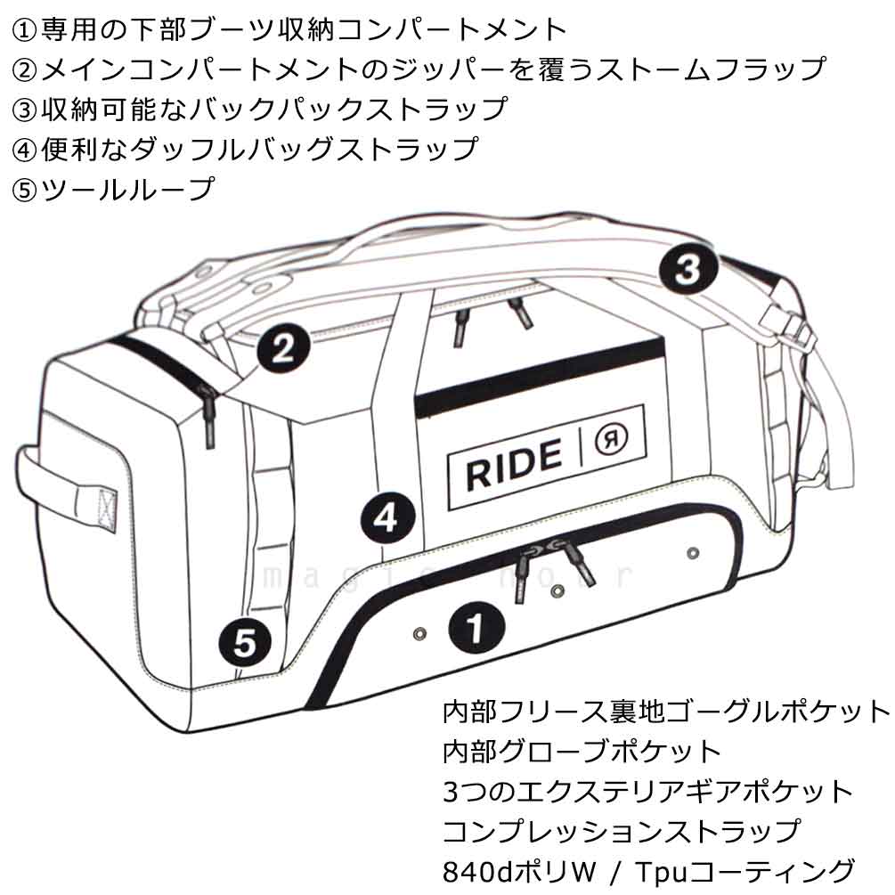 スノーボード スキー バックパック ブーツケース 2WAY ダッフル バック 登山 アウトドア 大容量 リュック ライド RIDE 80L バッグ メンズ レディース お洒落 黒 DUFFLE-R2112001010-BLACK RIDE(ライド) 4