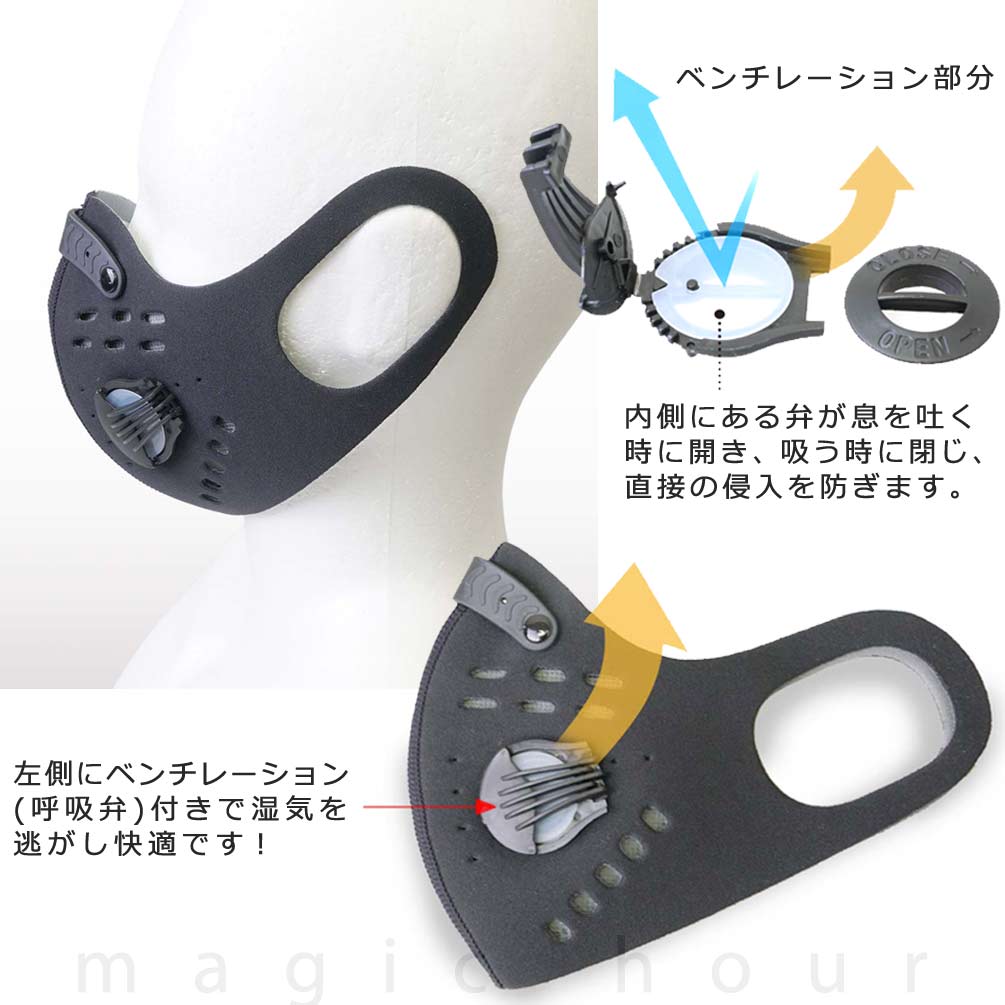 送料無料 スポーツ マスク 立体 不織布付き メンズ レディース フェイスマスク 高性能 花粉 防塵 PM2.5 活性炭フィルター 飛沫防止 黒 おしゃれ 女性 男性 スキー U-FF-10-SHORT-BLK-F  1