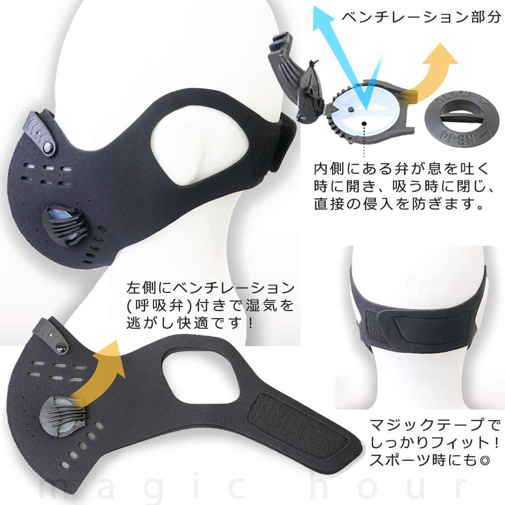 送料無料 スポーツ マスク 立体 不織布付き メンズ レディース フェイスマスク 高性能 花粉 防塵 PM2.5 活性炭フィルター 飛沫防止 黒 おしゃれ 女性 男性 スキー U-FF-11-LONG-BLK-F  1