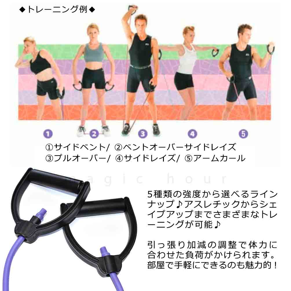 トレーニングチューブ エクササイズ バンド 筋トレ ゴムチューブ フィットネス ストレッチ 5段階 強度別 メンズ レディース ゴムバンド 宅トレ チュービング FINOA-FC-2215-1-LIM  1