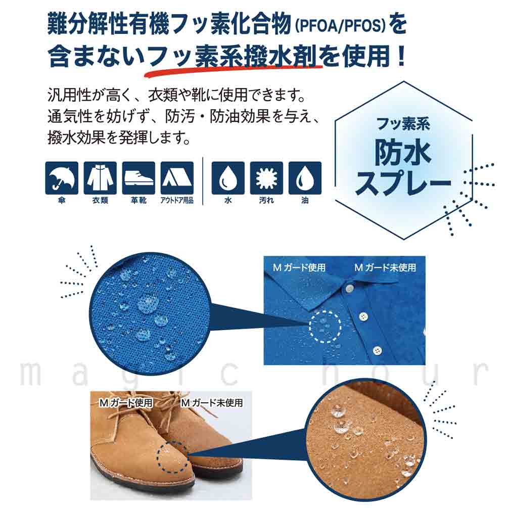 衣類 靴 布 皮革兼用 防水スプレー フッ素配合 撥水 スプレー Ag+ 銀イオン 抗菌 防臭 防水 防汚 防油 登山靴 ウエア シューズ アウトドア 高性能 トレッキング FINOA-MGUARD-445 メーカー 1