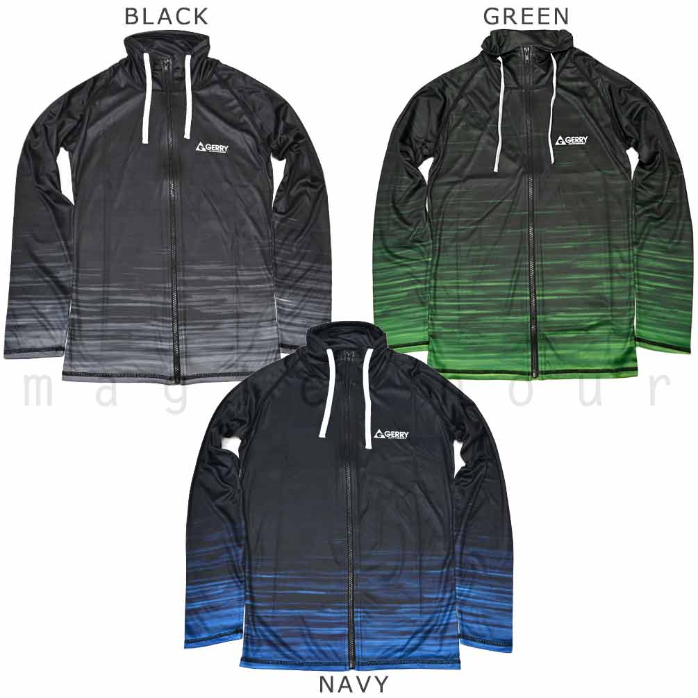 送料無料 ラッシュガード メンズ 長袖 ラッシュ お洒落 フルジップ UVカット GERRY ジップアップ 水着 ブランド UPF50+ 黒 緑 青 ブラック M L LL 紫外線対策 U-GR-25LSRASH-835501-BLACK-L GERRY(ジェリー) 3
