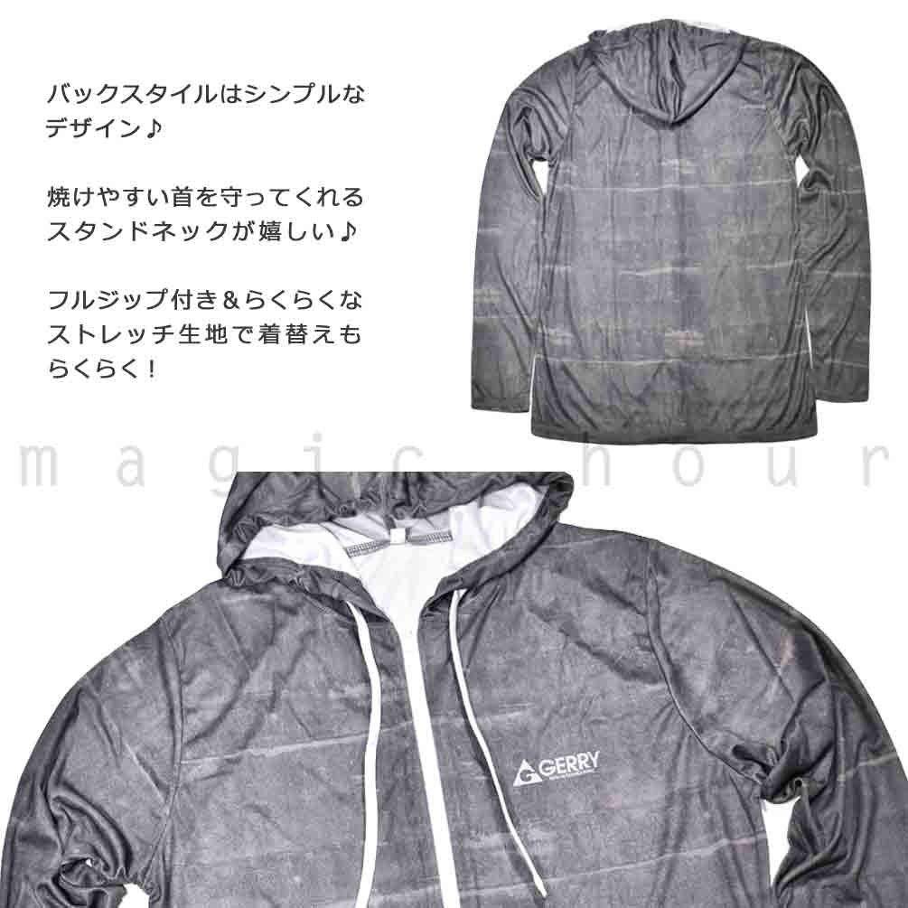 ラッシュガード メンズ レディース 長袖 お洒落 ラッシュパーカー UVカット フード付き ジップアップ 水着 ブランド UPF50+ グレー 黒 M L LL 速乾 紫外線対策 GR-LSRASH-833502-GRAY-L GERRY(ジェリー) 2