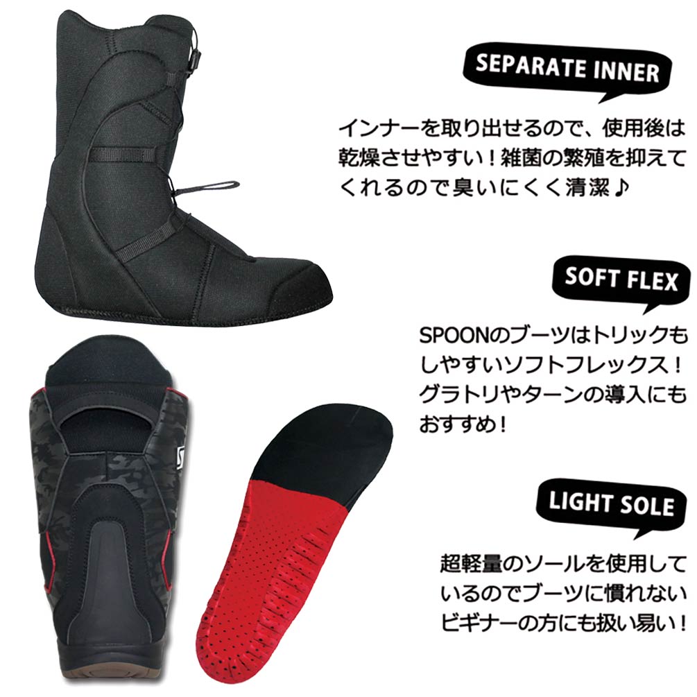 スノーボード ブーツ ダイアル式 メンズ 2方向 デュアル ダイヤル SPOON スプーン DUAL TGF 19-20 大きいサイズ 24.5cm - 28cm 黒 ブラック 迷彩 お洒落 GZ-20DUALTGF-BLKCAMO-25 SPOON(スプーン) 1