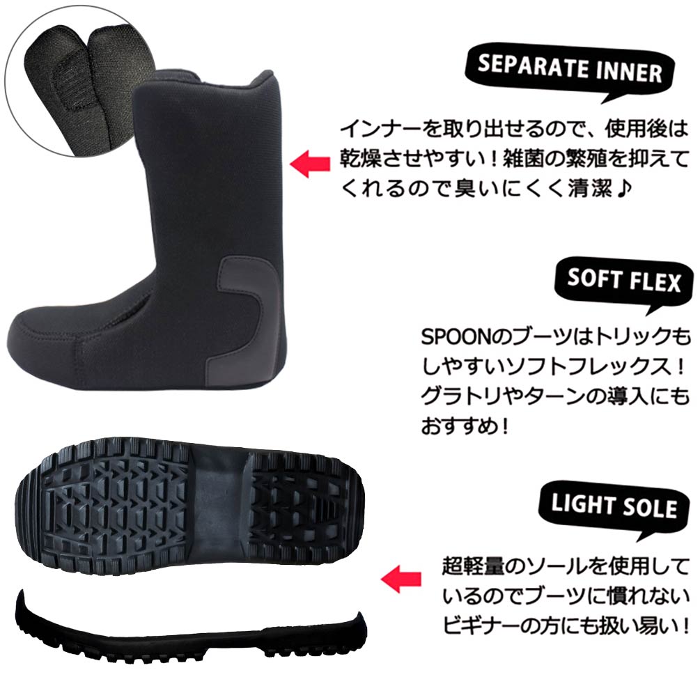 スノーボード ブーツ ダイアル式 メンズ レディースTGF ダイヤル SPOON スプーン PRISM 20-21 ソフトフレックス 大きいサイズ 22.5cm - 28cm 黒 白 ブラック GZ-21PRISM-BLK-23 SPOON(スプーン) 1