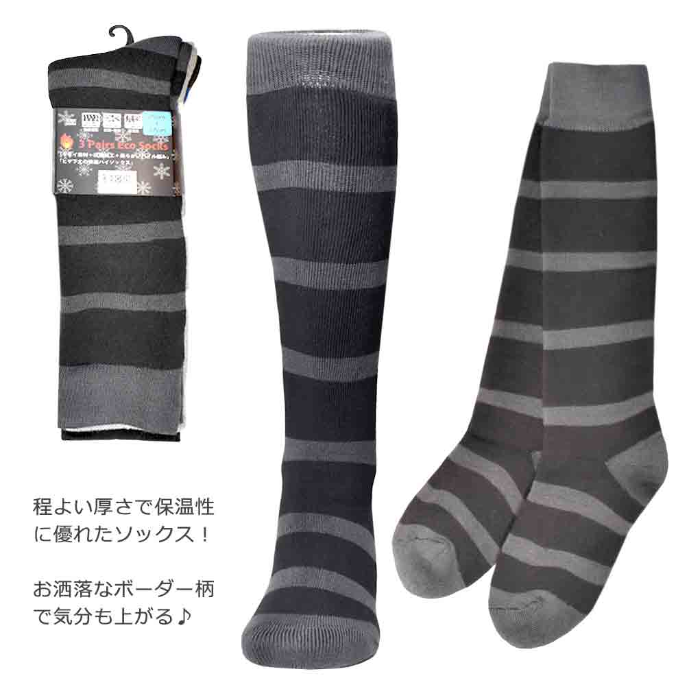 スキー スノーボード ソックス 靴下 メンズ 3足組 スポーツソックス KARNA パイル編み 吸汗 速乾 防寒 保温 抗菌 防臭 ブラック グレー 青 ボーダー柄 KNS-1903-M-25-27 KARNA(カルナ) 2