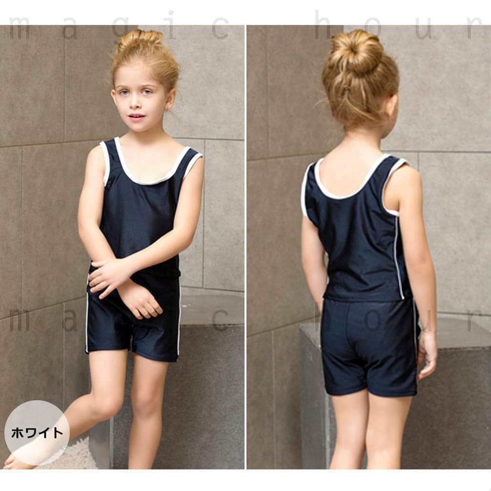 スクール水着 女子 女の子 女児 セパレート セット プール 小学校 定番 水着 子供 キッズ ジュニア タンキニ 無地 スイムウェア 110cm 120cm 130cm 140cm 150cm SKL1607-BLUE-110  4