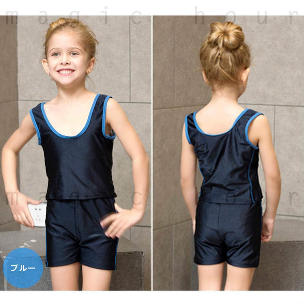 スクール水着 女子 女の子 女児 セパレート セット プール 小学校 定番 水着 子供 キッズ ジュニア タンキニ 無地 スイムウェア 110cm 120cm 130cm 140cm 150cm SKL1607-BLUE-110  5
