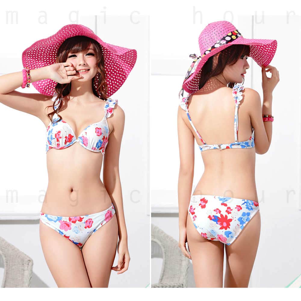 レディース 水着 ビキニ 3点 セット 体型カバー 大人 かわいい ワイヤービキニ セクシー フレア ワンピース アウター付き セパレート おしゃれ スイムウェア 白 MH-YYT1301-WHT-L  5
