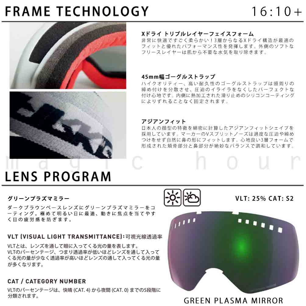 スキーゴーグル スノーボード ゴーグル 眼鏡対応 ミラーレンズ アジアンフィット メンズ レディース MARKER マーカー 16:10+ スペア セット ダブルレンズ 黒 MK-1610PLS-ASA-BLK-142372-3-4-3 MARKER(マーカー) 5