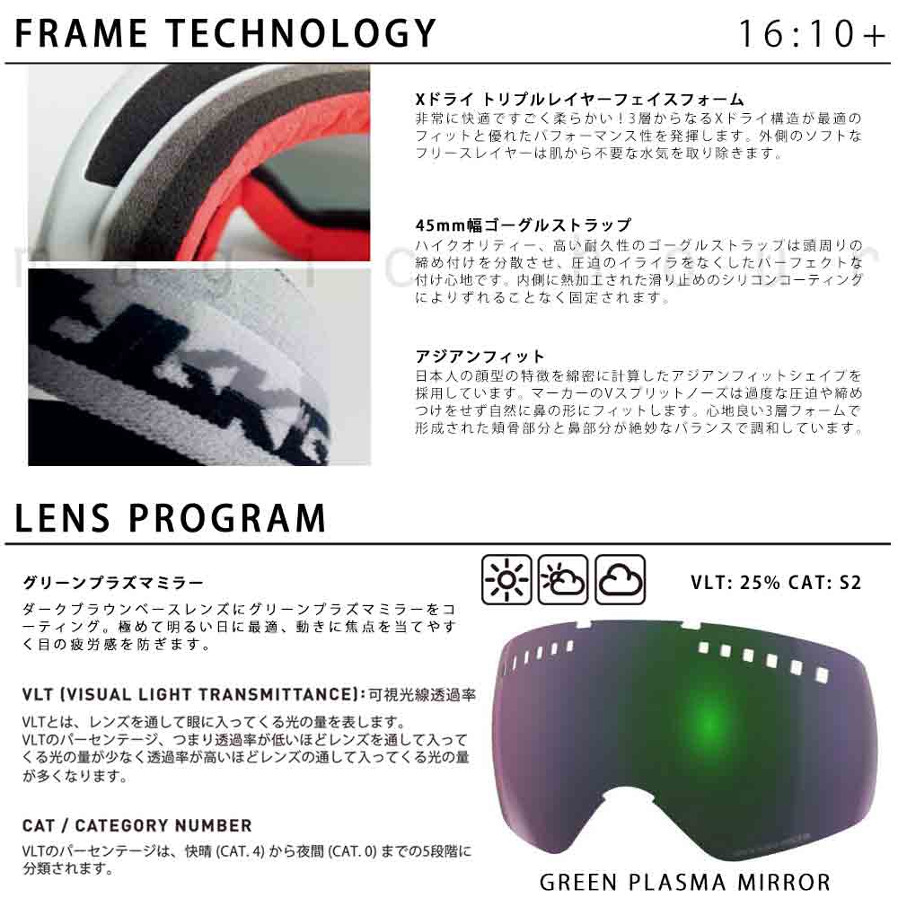 スキーゴーグル スノーボード ゴーグル メンズ レディース ミラー MARKER マーカー 16:10+ スペアレンズ セット アジアンフィット くもり止め ダブルレンズ 球面 MK-1610PLUS-BLK-169373-15-4-3 MARKER(マーカー) 3
