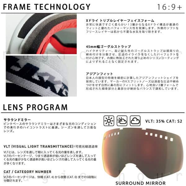 スキーゴーグル スノーボード ゴーグル メンズ レディース ミラー MARKER マーカー 16:9+ スペアレンズ セット アジアンフィット くもり止め ダブルレンズ 球面 MK-169PLUS-BLACK-164459-12-01-2  5
