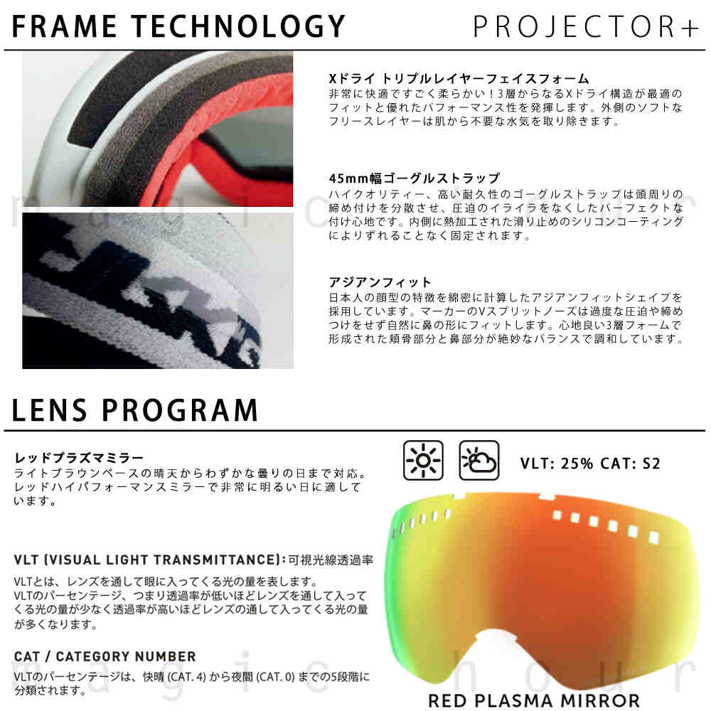 スキーゴーグル スノーボード ゴーグル メンズ レディース ミラー MARKER マーカー スペアレンズ ケース セット アジアンフィット くもり止め ダブルレンズ 球面 MK-PROJECTORPLUS-ALPHARED MARKER(マーカー) 5