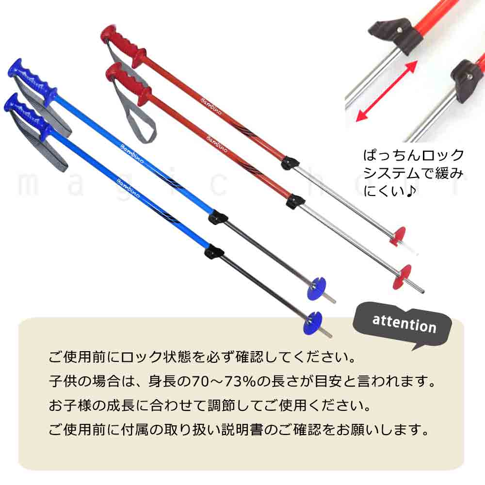 ジュニア スキー ポール ストック こども 伸縮 ペアポール キッズ 子供用 2本 セット 80cm 〜 105cm ブルー レッド ボーイズ ガールズ naito BAMBINO ナイト NAITO-22-BAMBINO-BLUE-F naito 3