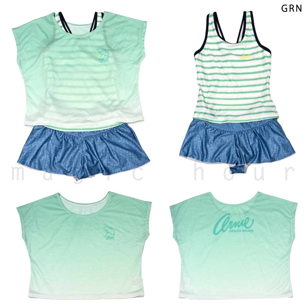 水着 子供 女の子 ガールズ スイムウェア ブランド タンキニ ショートパンツ T付き 3点 セット ジュニア 子ども 女子 お洒落 かわいい 140cm 150cm 160cm グラデ PLM-MRGRSW-372252-GRN-140 アーノルドパーマー 3