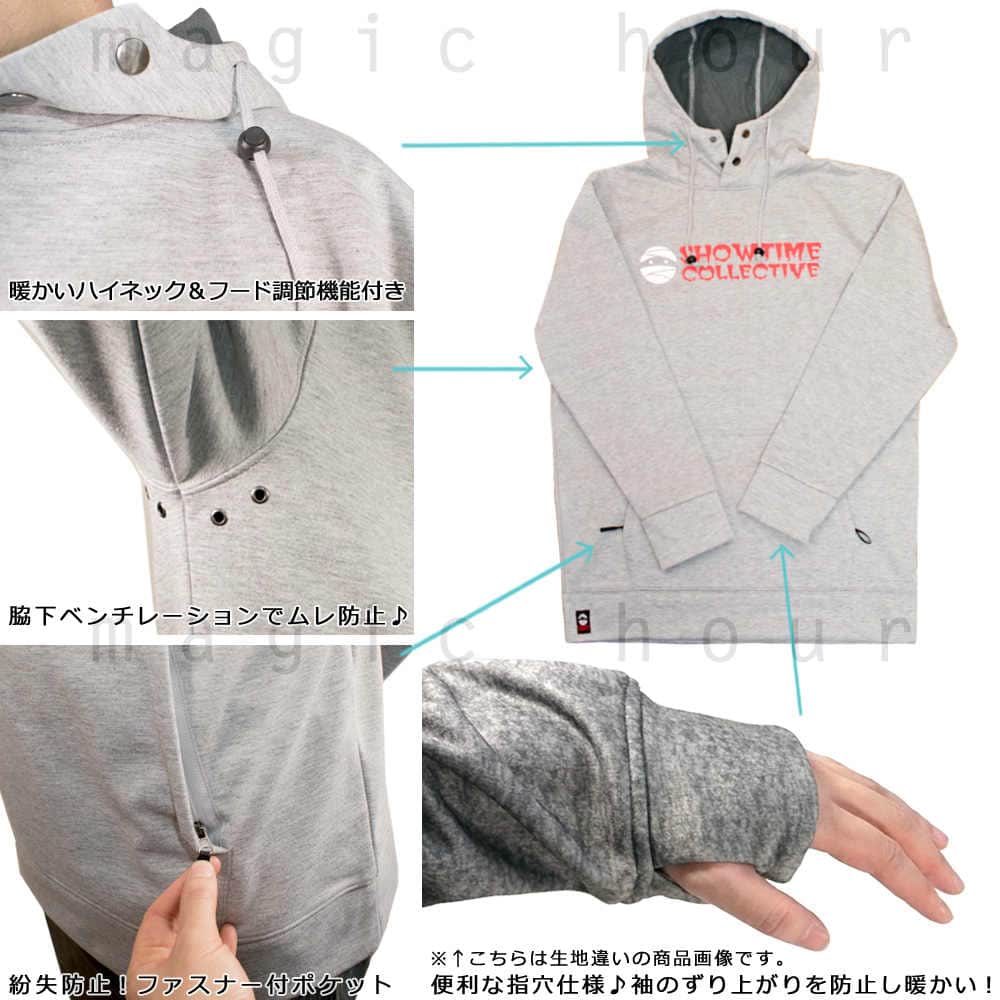 スノーボード パーカー スノボー トールパーカー 撥水 ロング丈 防風 ウェア ジャケット メンズ レディース フード付 SHOWTIME ブランド ショウタイム BAR LOGO PO19-002-BLK-L SHOWTIME COLLECTIVE(ショウタイム コレクティブ) 1