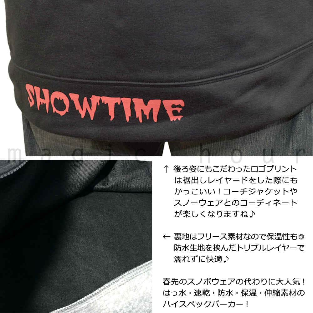スノーボード パーカー スノボー トールパーカー 撥水 ロング丈 防風 ウェア ジャケット メンズ レディース フード付 SHOWTIME ブランド ショウタイム BAR LOGO PO19-002-BLK-L SHOWTIME COLLECTIVE(ショウタイム コレクティブ) 2