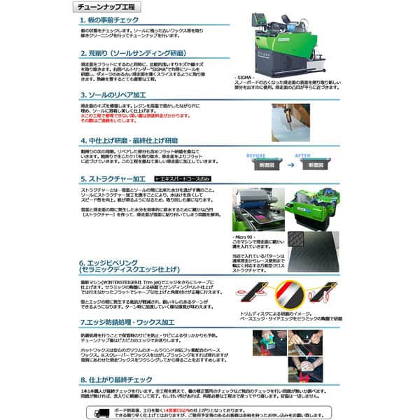 スノーボード チューンナップ メンテナンスサービス (プロ仕上げ エキスパートコース) ストラクチャー ワックス ソールリペア サンディング フルチューン スノボ SKD-TUNE-EXPERT  2